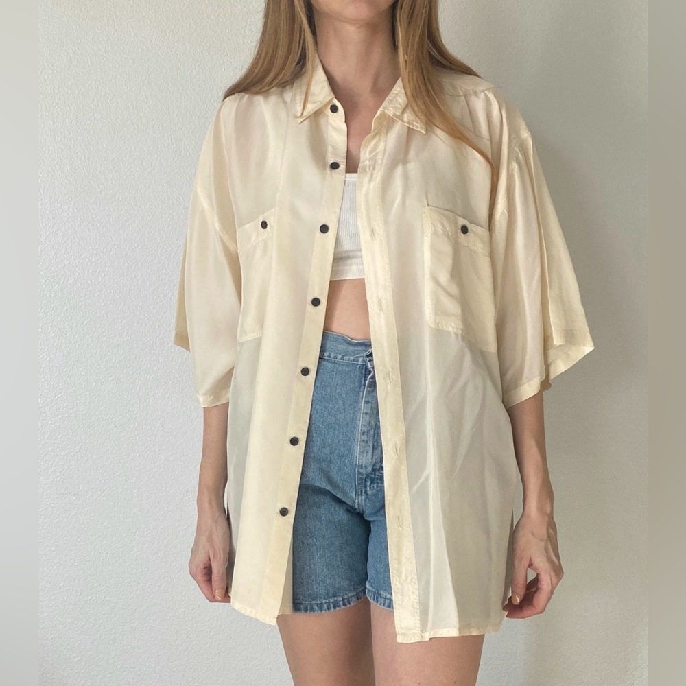 Vintage 100% Silk Cream Button Up Shirt